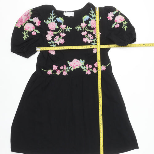 ASOS DESIGN Women's Black Floral Embroidered Fit & Flare Dress Size 14