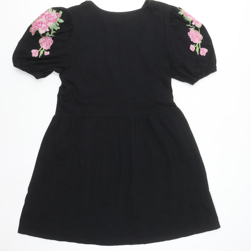 ASOS DESIGN Women's Black Floral Embroidered Fit & Flare Dress Size 14