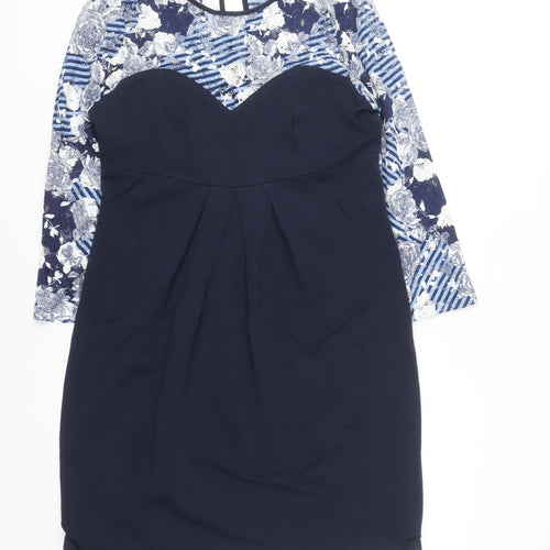 Happymum Blue Floral Lace Maternity Bodycon Dress L