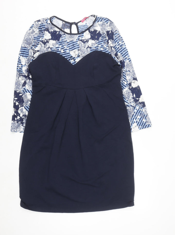 Happymum Blue Floral Lace Maternity Bodycon Dress L