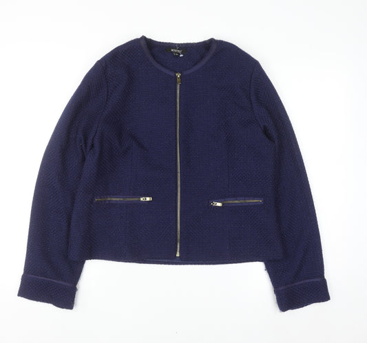 Mystify Women's Blue Tweed Zip Jacket Size 16 Lined Casual