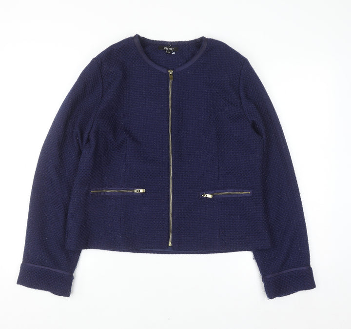 Mystify Women's Blue Tweed Zip Jacket Size 16 Lined Casual