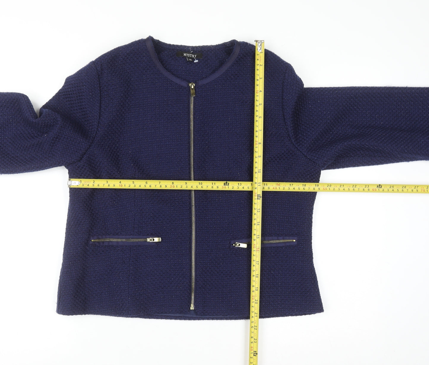 Mystify Women's Blue Tweed Zip Jacket Size 16 Lined Casual