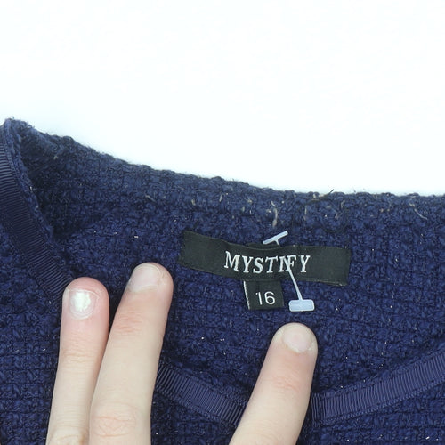 Mystify Women's Blue Tweed Zip Jacket Size 16 Lined Casual