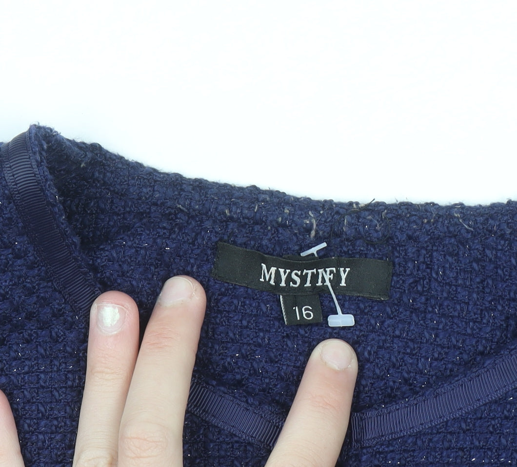 Mystify Women's Blue Tweed Zip Jacket Size 16 Lined Casual