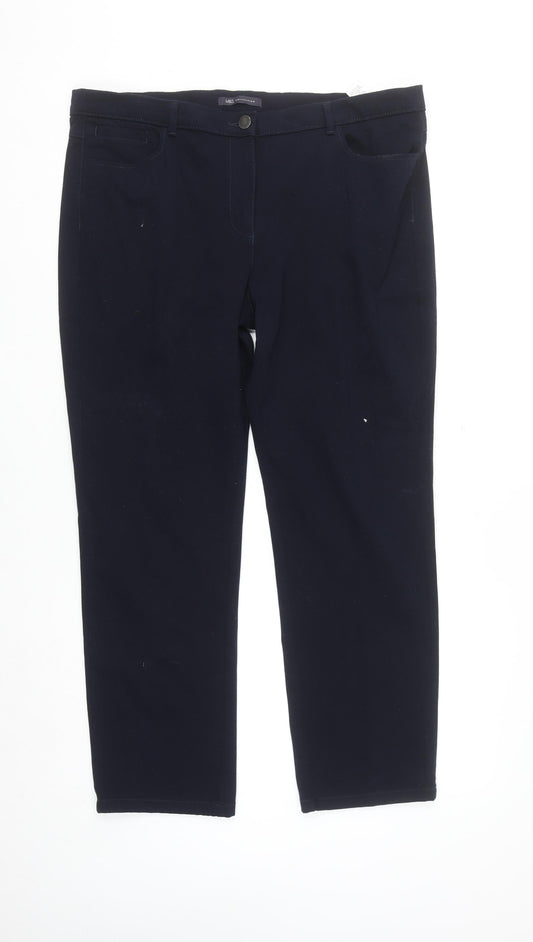 Marks and Spencer Women's Blue Stretch Chino Trousers Size 18 Short