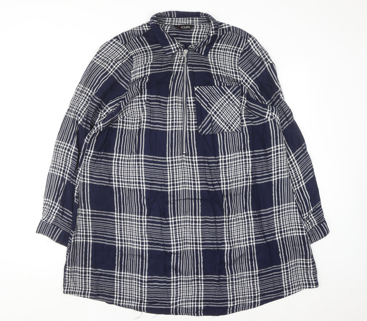 Yours Women's Blue Check Long Sleeve Tunic Shirt Size 18
