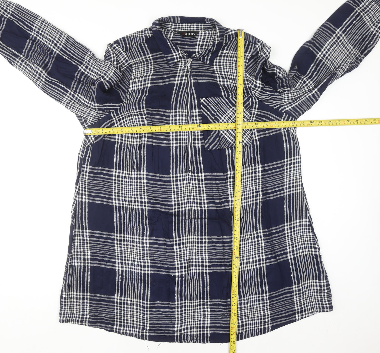Yours Women's Blue Check Long Sleeve Tunic Shirt Size 18