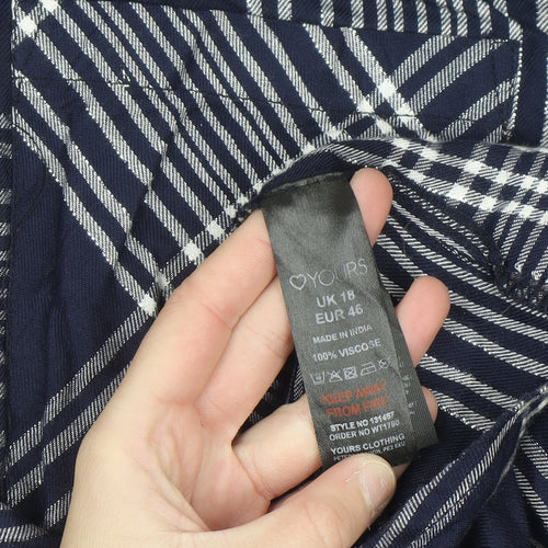 Yours Women's Blue Check Long Sleeve Tunic Shirt Size 18