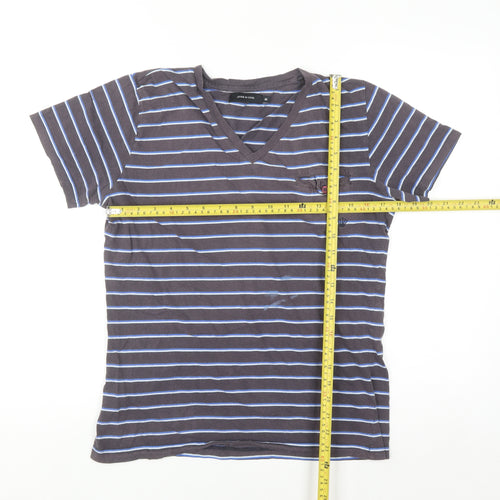 Junk de Luxe Men's Grey Striped V-Neck Cotton T-Shirt Size M