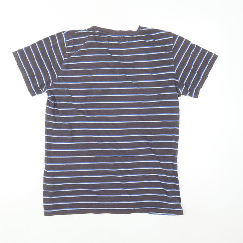Junk de Luxe Men's Grey Striped V-Neck Cotton T-Shirt Size M