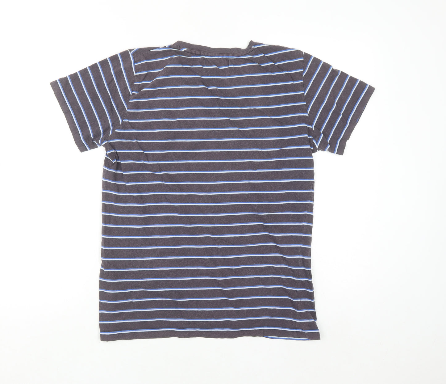Junk de Luxe Men's Grey Striped V-Neck Cotton T-Shirt Size M