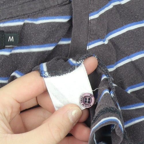 Junk de Luxe Men's Grey Striped V-Neck Cotton T-Shirt Size M