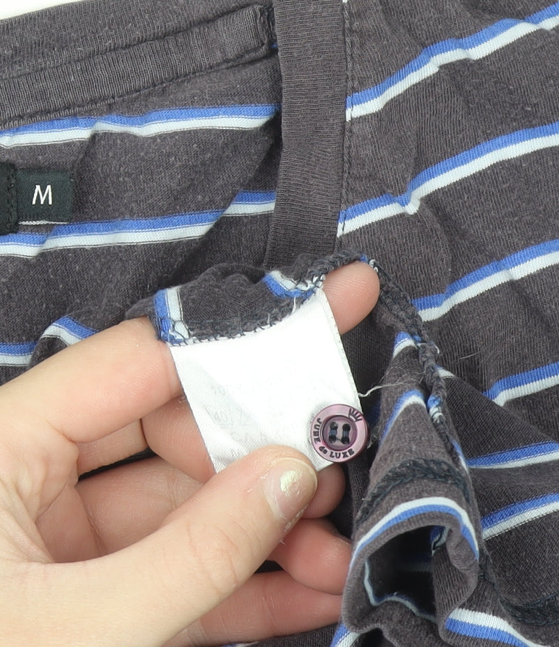 Junk de Luxe Men's Grey Striped V-Neck Cotton T-Shirt Size M