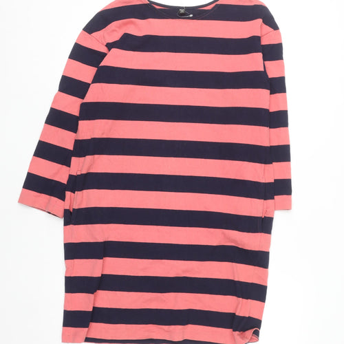 Uniqlo Womens Pink Striped Shift Dress M 3/4 Sleeve Cotton