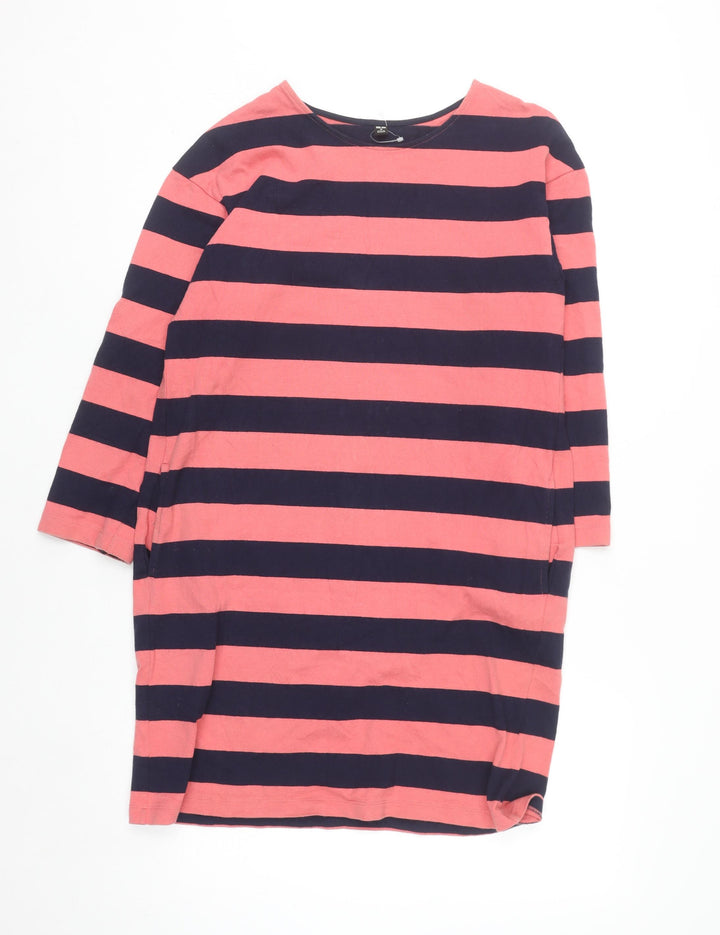 Uniqlo Womens Pink Striped Shift Dress M 3/4 Sleeve Cotton