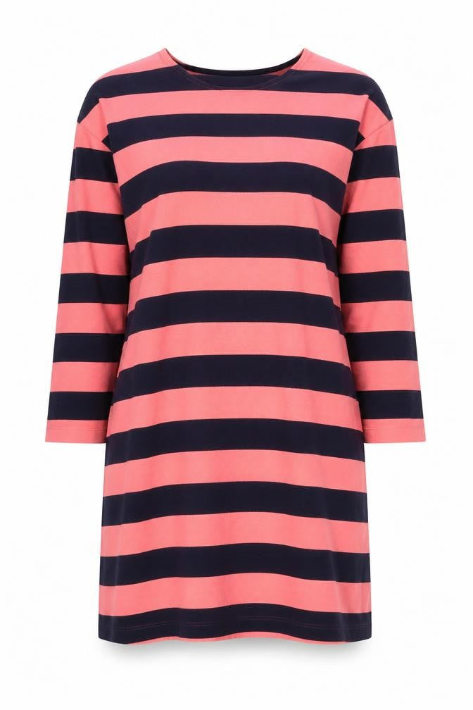 Uniqlo Womens Pink Striped Shift Dress M 3/4 Sleeve Cotton