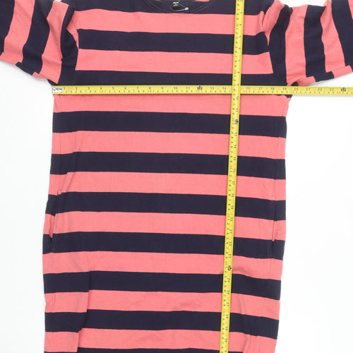 Uniqlo Womens Pink Striped Shift Dress M 3/4 Sleeve Cotton