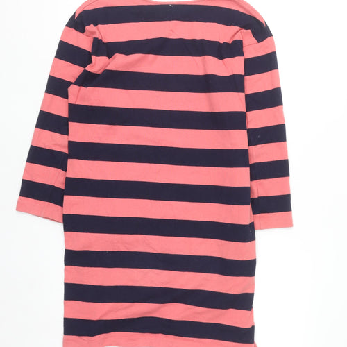 Uniqlo Womens Pink Striped Shift Dress M 3/4 Sleeve Cotton