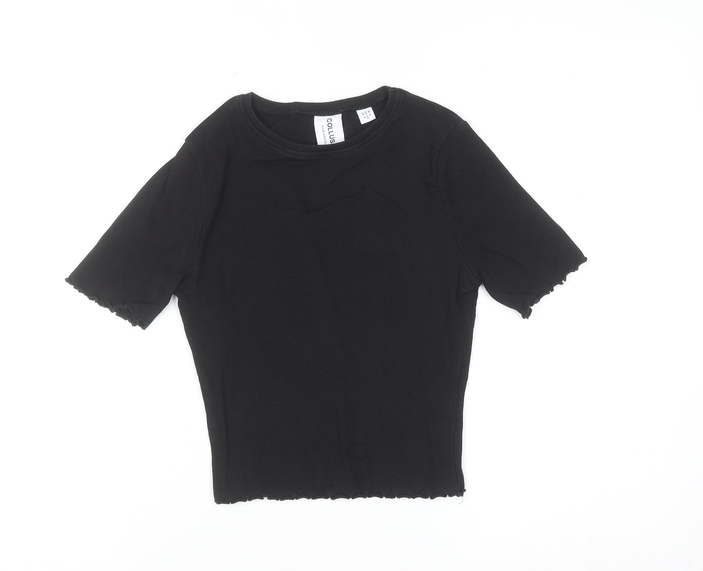 Collusion Womens Black Short Sleeve Slim Fit Cotton T-Shirt UK 8