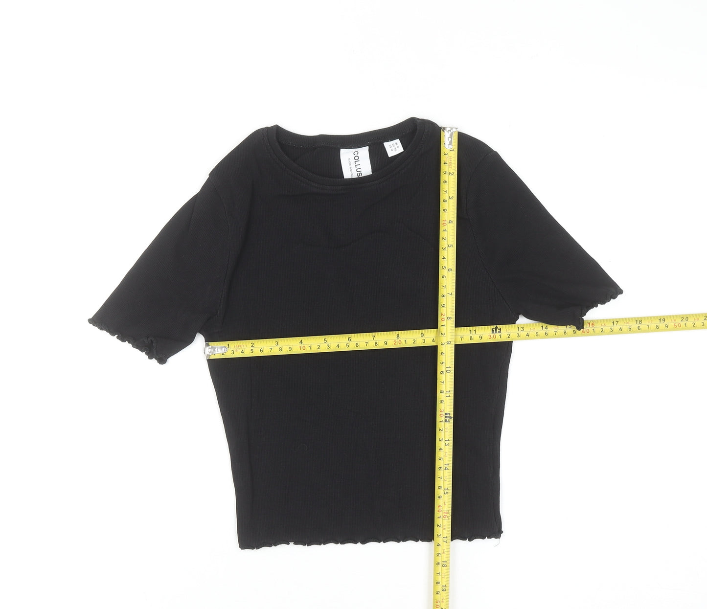 Collusion Womens Black Short Sleeve Slim Fit Cotton T-Shirt UK 8