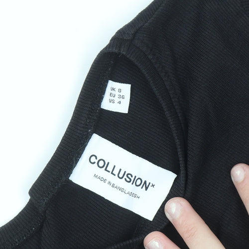 Collusion Womens Black Short Sleeve Slim Fit Cotton T-Shirt UK 8