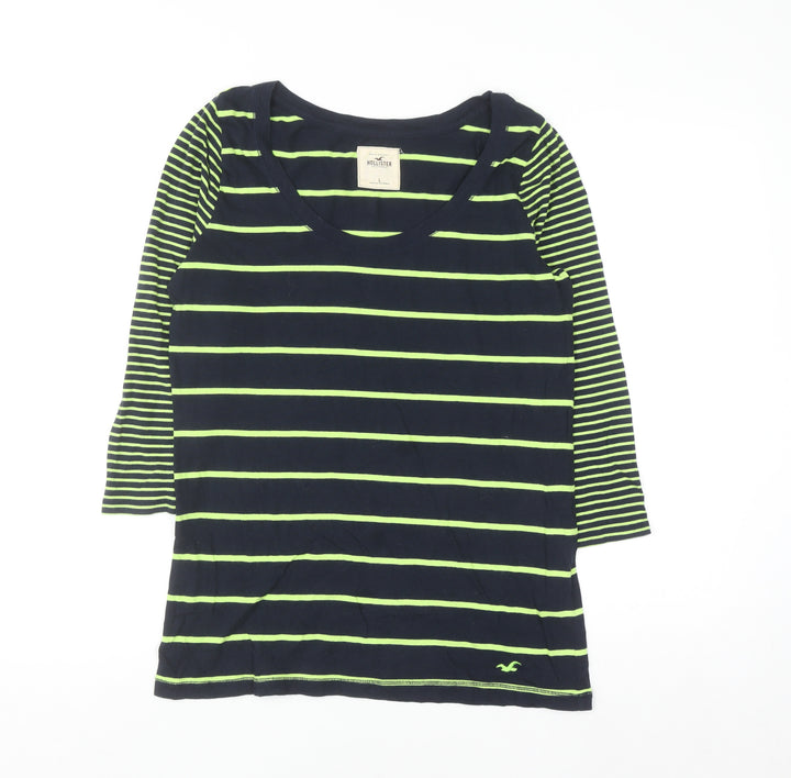 Hollister Women’s Blue Striped 3/4 Sleeve Scoop Neck T-Shirt Size L