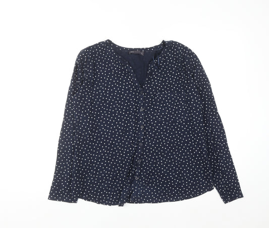 Marks and Spencer Women's Blue Polka Dot Cotton Button-Up Shirt Size 14