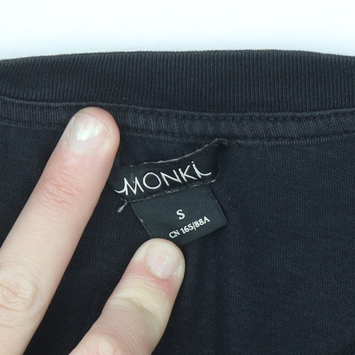 Monki Women's Black Rainbow Heart Embroidered Cotton T-Shirt Size S