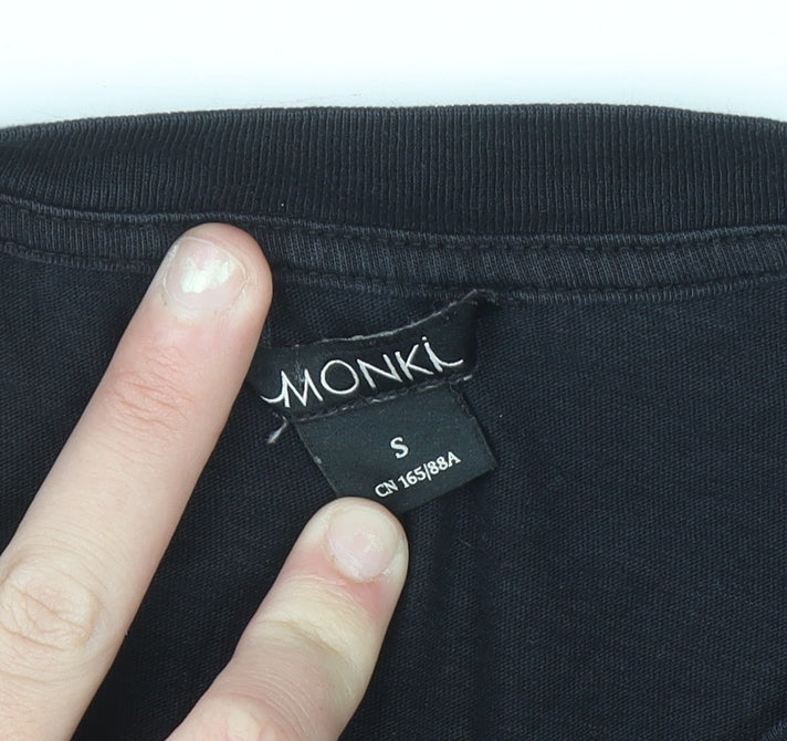 Monki Women's Black Rainbow Heart Embroidered Cotton T-Shirt Size S