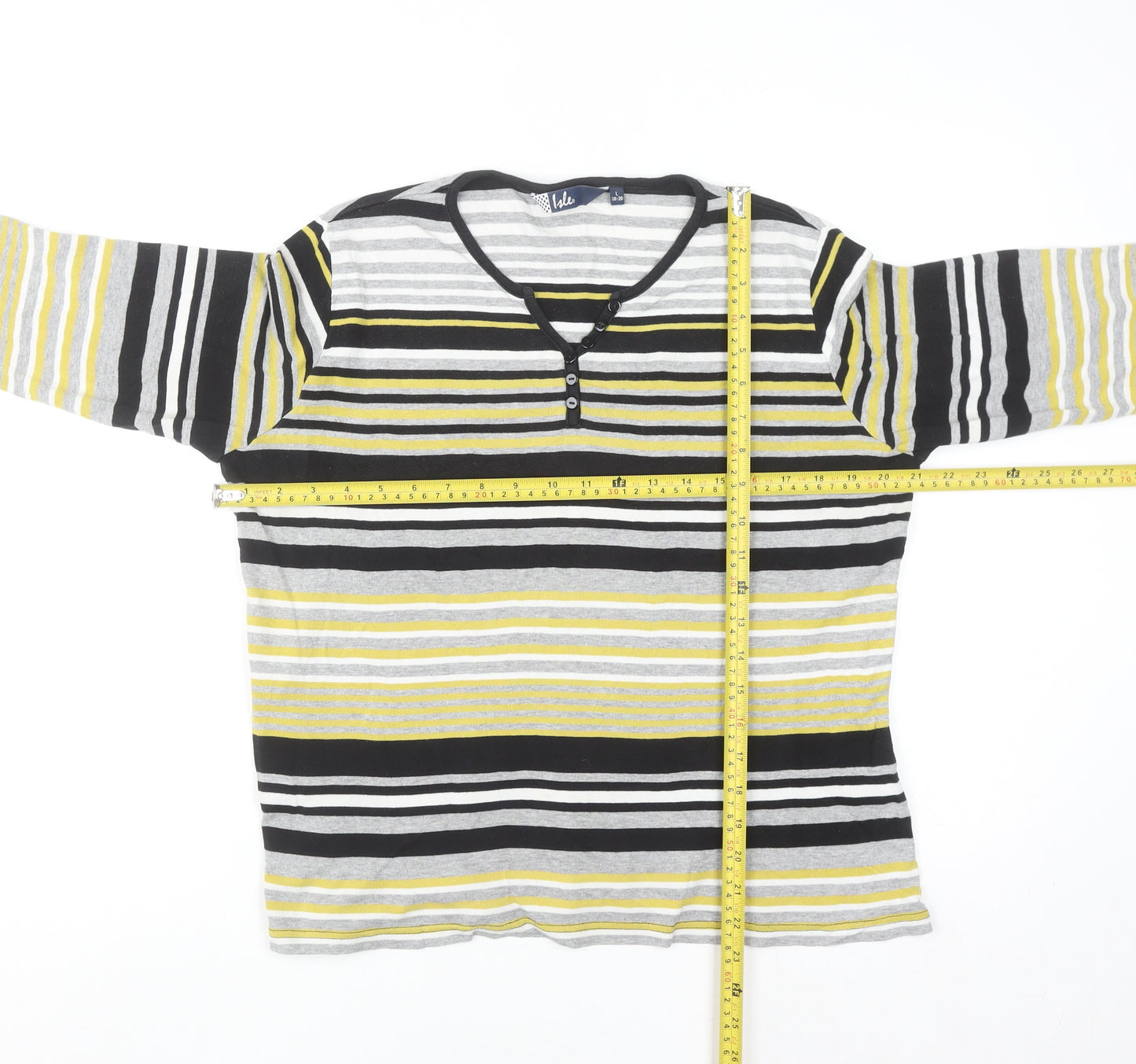 Isle Women’s Multicoloured Striped Henley Top Size 18