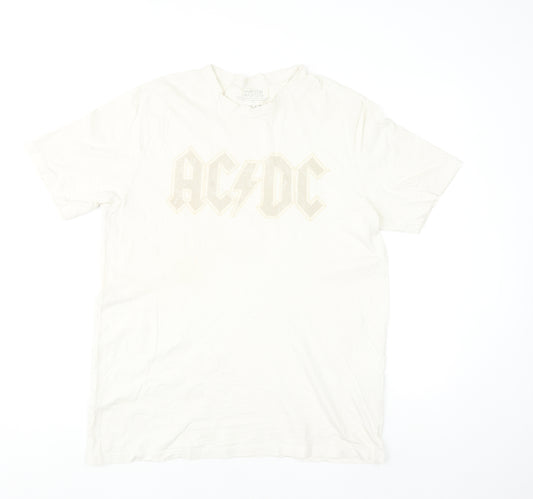 Next Mens White AC/DC Band Graphic T-Shirt Size M Cotton