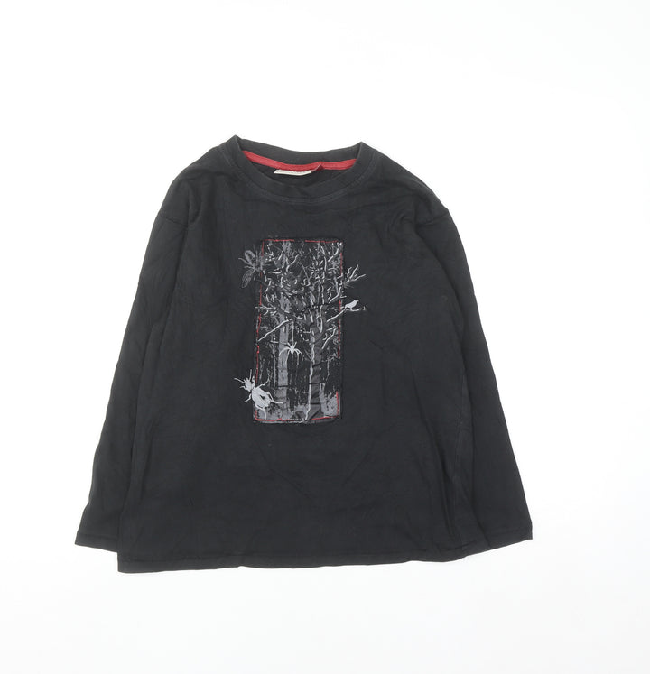 Stuk Boys Black Long Sleeve Graphic T-Shirt 11-12 Years Cotton Top
