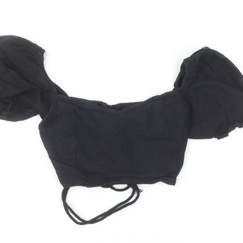 Motel Women's Black Cotton Cropped Puff Sleeve Blouse XS