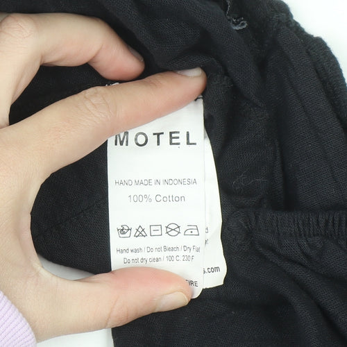 Motel Women's Black Cotton Cropped Puff Sleeve Blouse XS