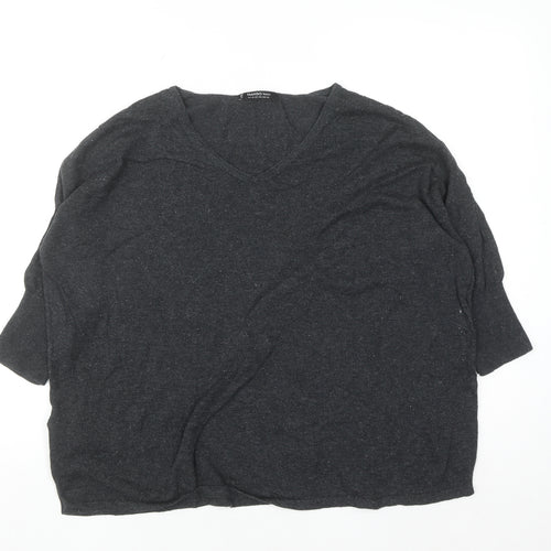 Mango Women's Grey V-Neck 3/4 Sleeve Cotton Pullover Jumper 2XS