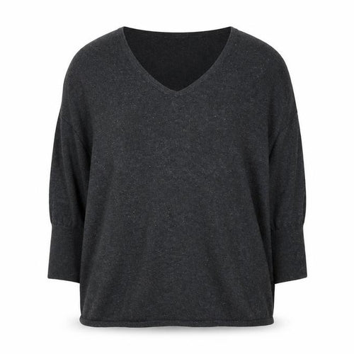 Mango Women's Grey V-Neck 3/4 Sleeve Cotton Pullover Jumper 2XS