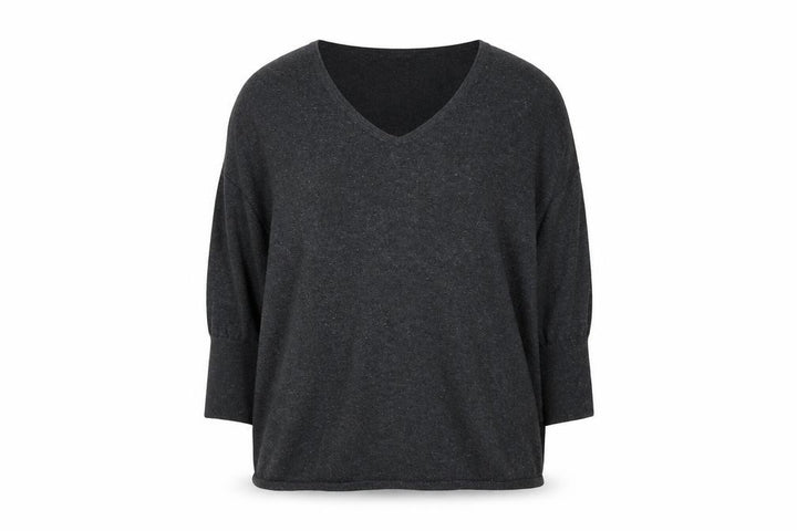 Mango Women's Grey V-Neck 3/4 Sleeve Cotton Pullover Jumper 2XS