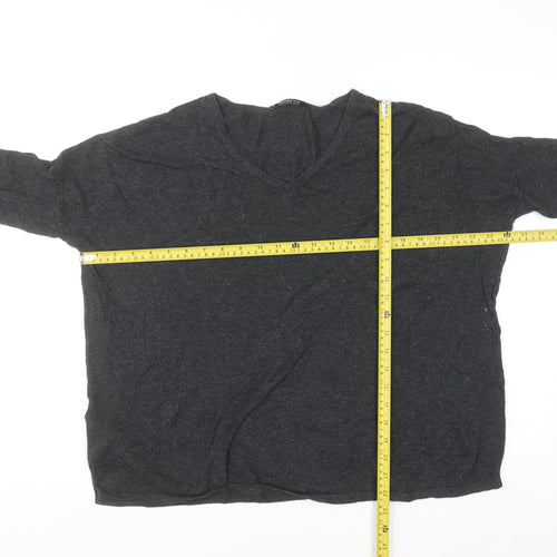 Mango Women's Grey V-Neck 3/4 Sleeve Cotton Pullover Jumper 2XS