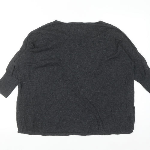 Mango Women's Grey V-Neck 3/4 Sleeve Cotton Pullover Jumper 2XS