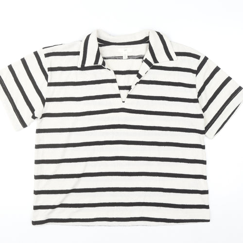 H&M Women’s Black Striped Collared Henley Jumper Size 16