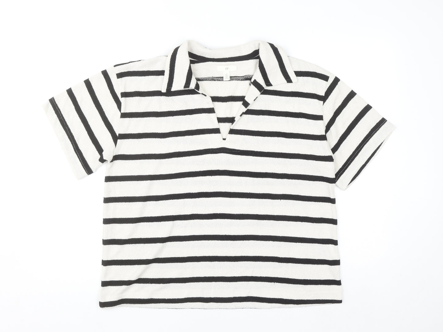 H&M Women’s Black Striped Collared Henley Jumper Size 16