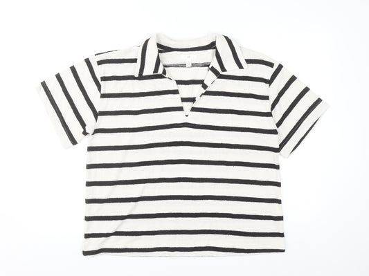H&M Women’s Black Striped Collared Henley Jumper Size 16