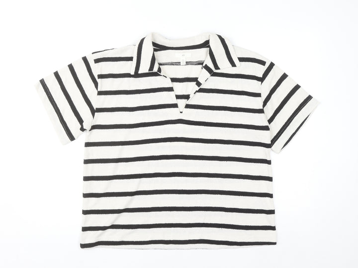 H&M Women’s Black Striped Collared Henley Jumper Size 16