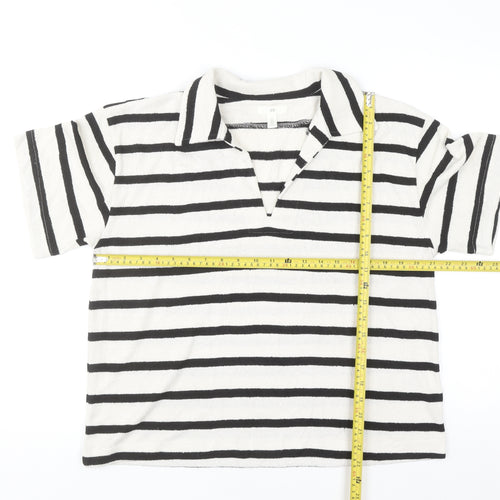 H&M Women’s Black Striped Collared Henley Jumper Size 16