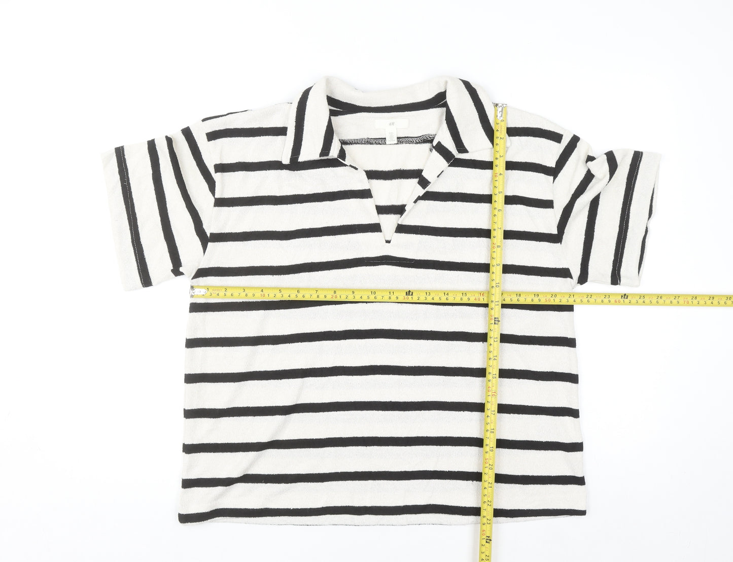 H&M Women’s Black Striped Collared Henley Jumper Size 16
