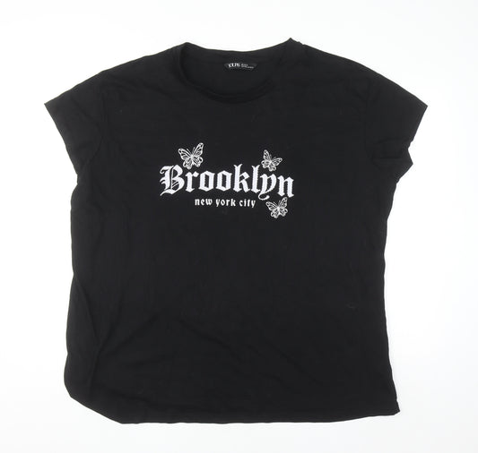 Yours Women Black Brooklyn Butterfly Print Plus Size 22 T-Shirt