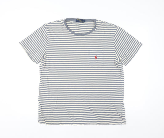 Polo Ralph Lauren Men's Blue White Striped Crew Neck Cotton T-Shirt L