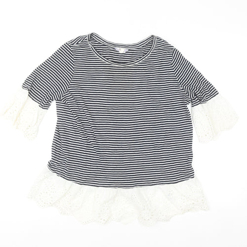 Falmer Heritage Women's Navy Stripe Cotton Ruffle Blouse Size 12