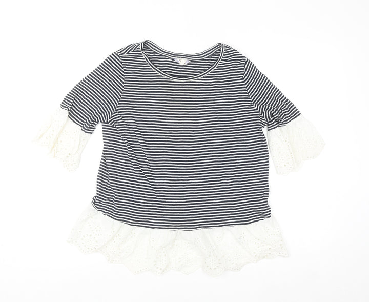 Falmer Heritage Women's Navy Stripe Cotton Ruffle Blouse Size 12